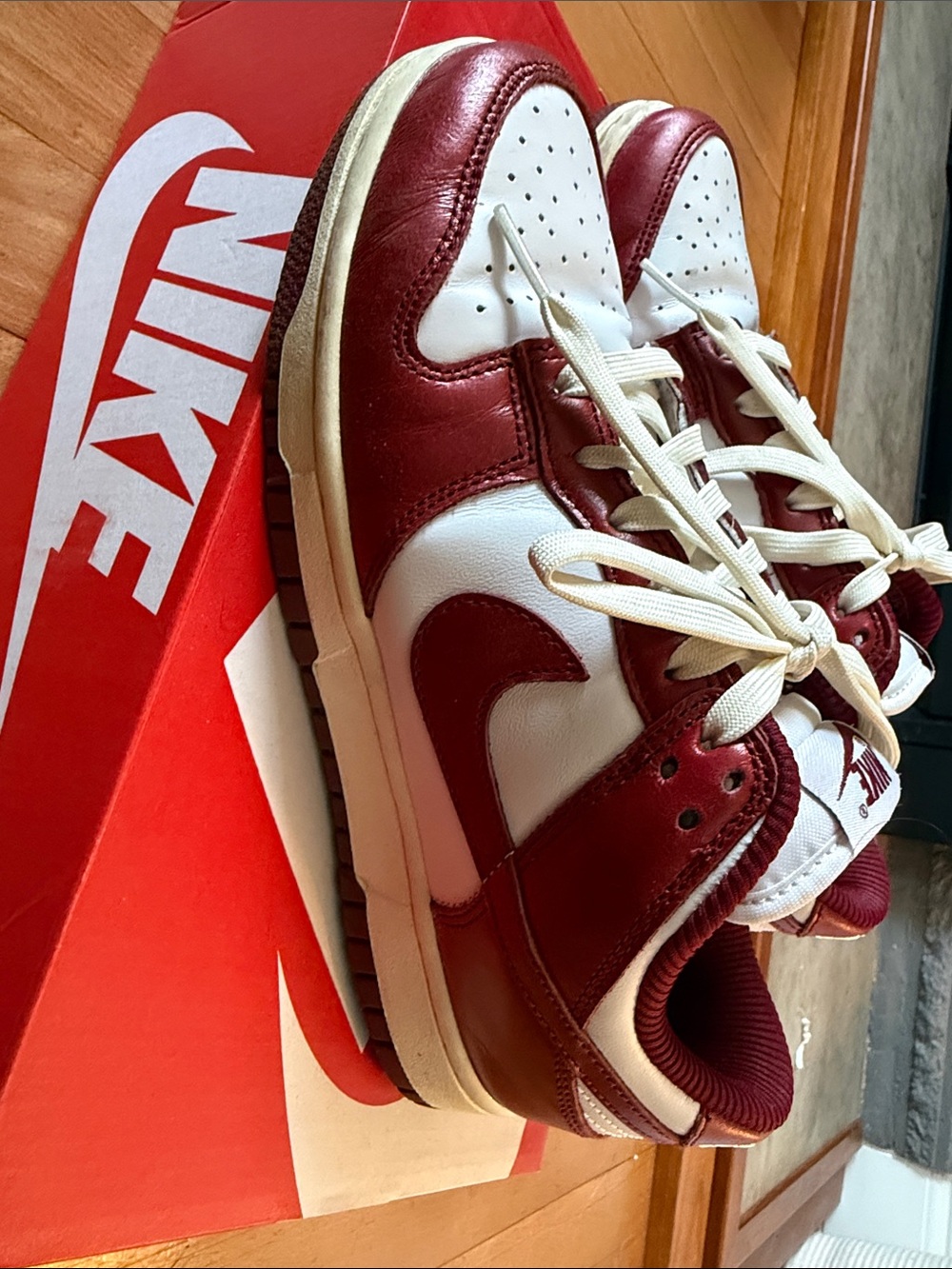 Nike Dunk Low-Top Sneakers in White/Red Coconut Milk